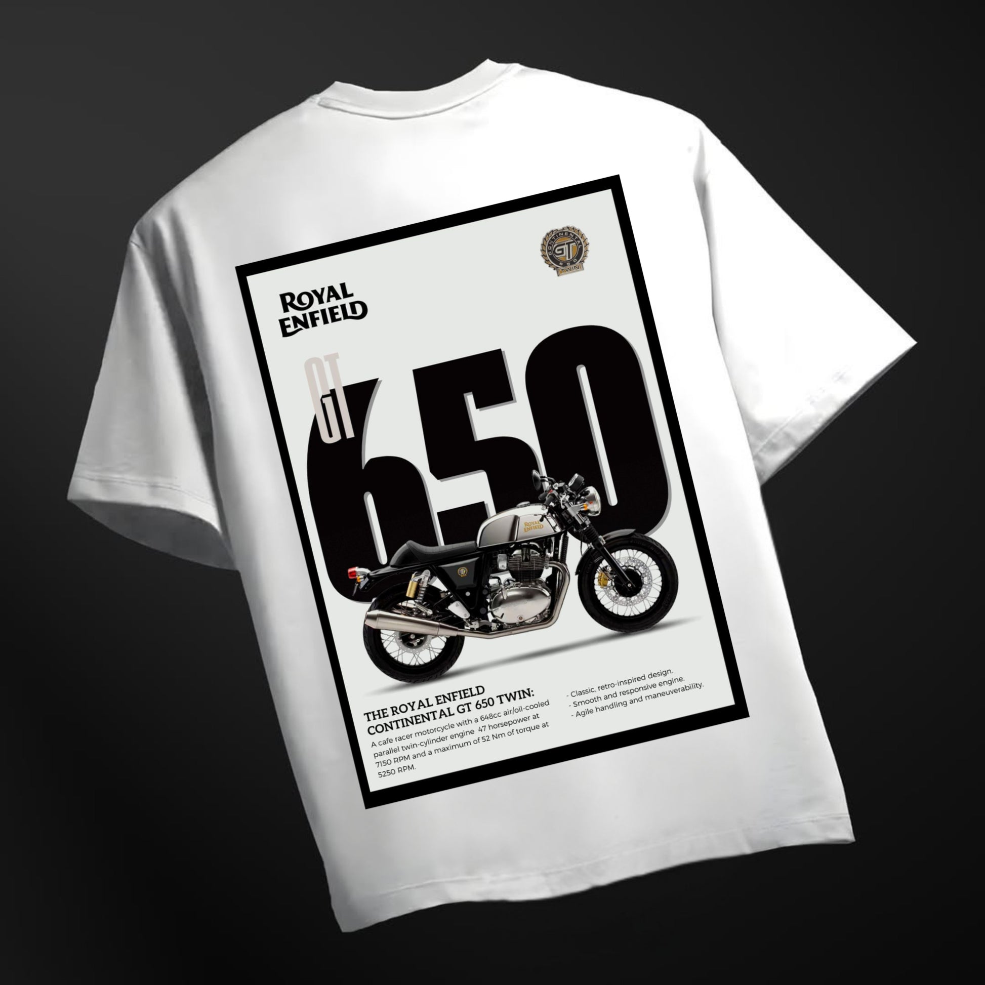 Men's Royal Enfield  printed White Oversized Tshirt