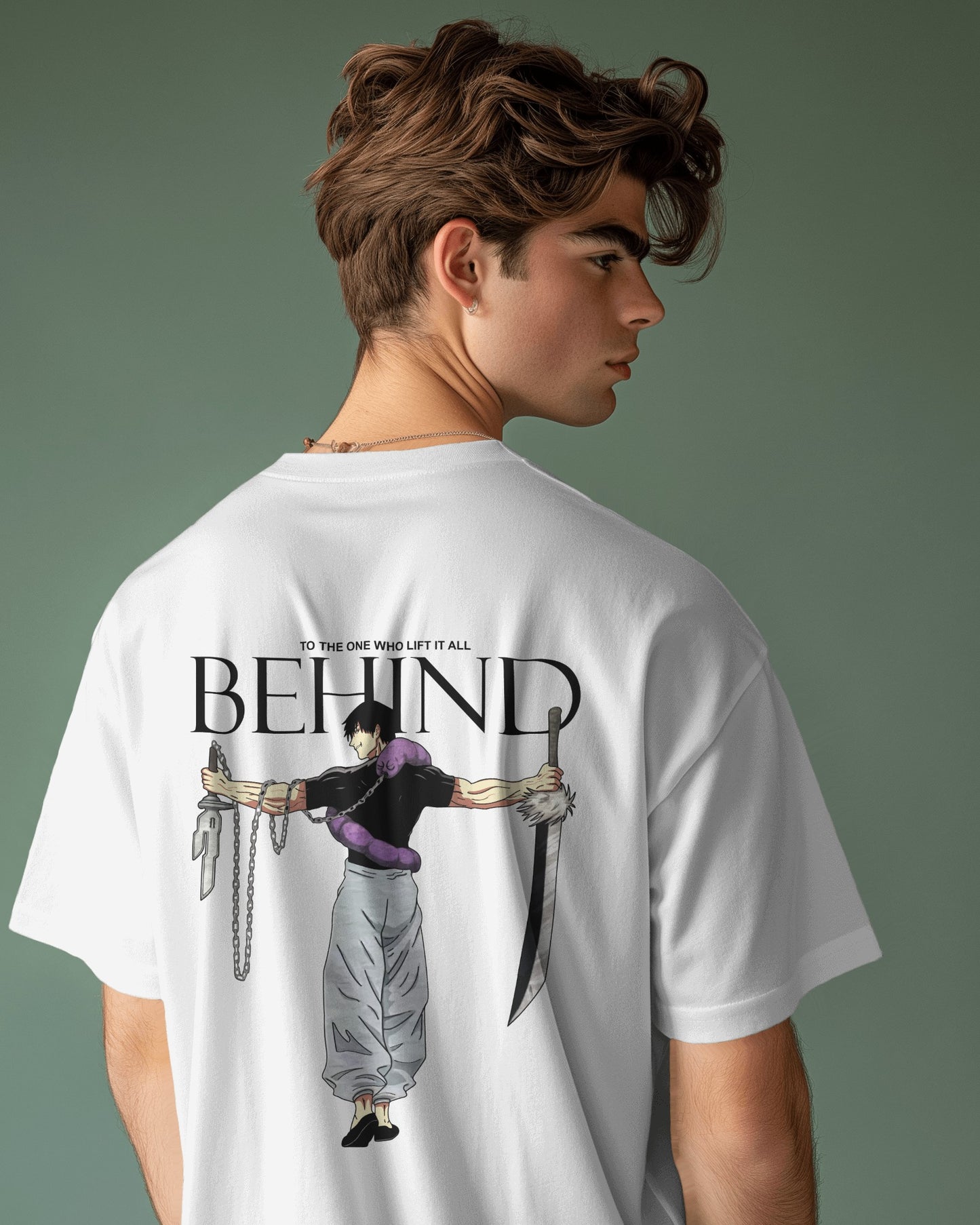 Men's Anime Behind Printed OverSized Tshirt